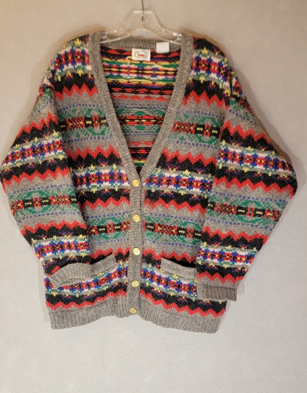 Vintage Marsh Landing 100% Shetland Wool Fair Isle Cardigan Sweater Large